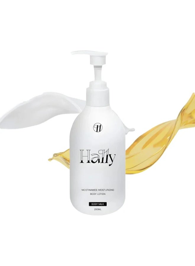 HALLY غسول الجسم المرطب والمفتح من هالي: ترطيب عميق ونياسيناميد لتوحيد لون البشرة، سريع الامتصاص، 250 مل - Image 1